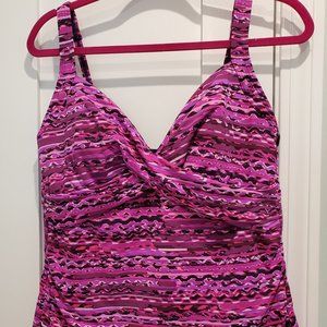 Lands' End V-Neck Wrap Underwire Tankini Top Tummy Control Removable Soft Cup